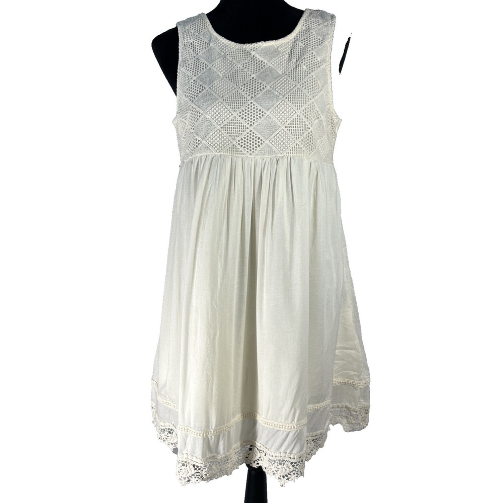 NWT Design Recipe Dress LARGE Off White Ivory Lagenlook Lined Lace Bodice Trim